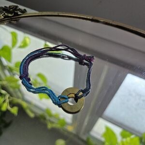 Blue Purple Brass Circle Pull-Tie Bracelet